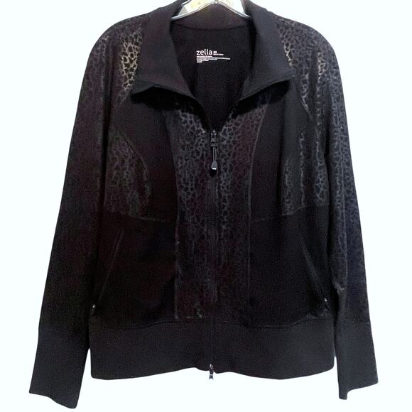 Zella Full Zip Up Jacket Womens Size 2X Solid Black Leopard Outdoor Actrivewear - Picture 1 of 6